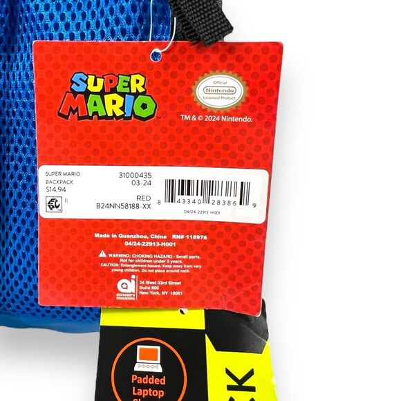 OFFICIAL Super Mario Backpack Reflective Kids School Bookbag Bag 17” w Bag Charm - Picture 15 of 16